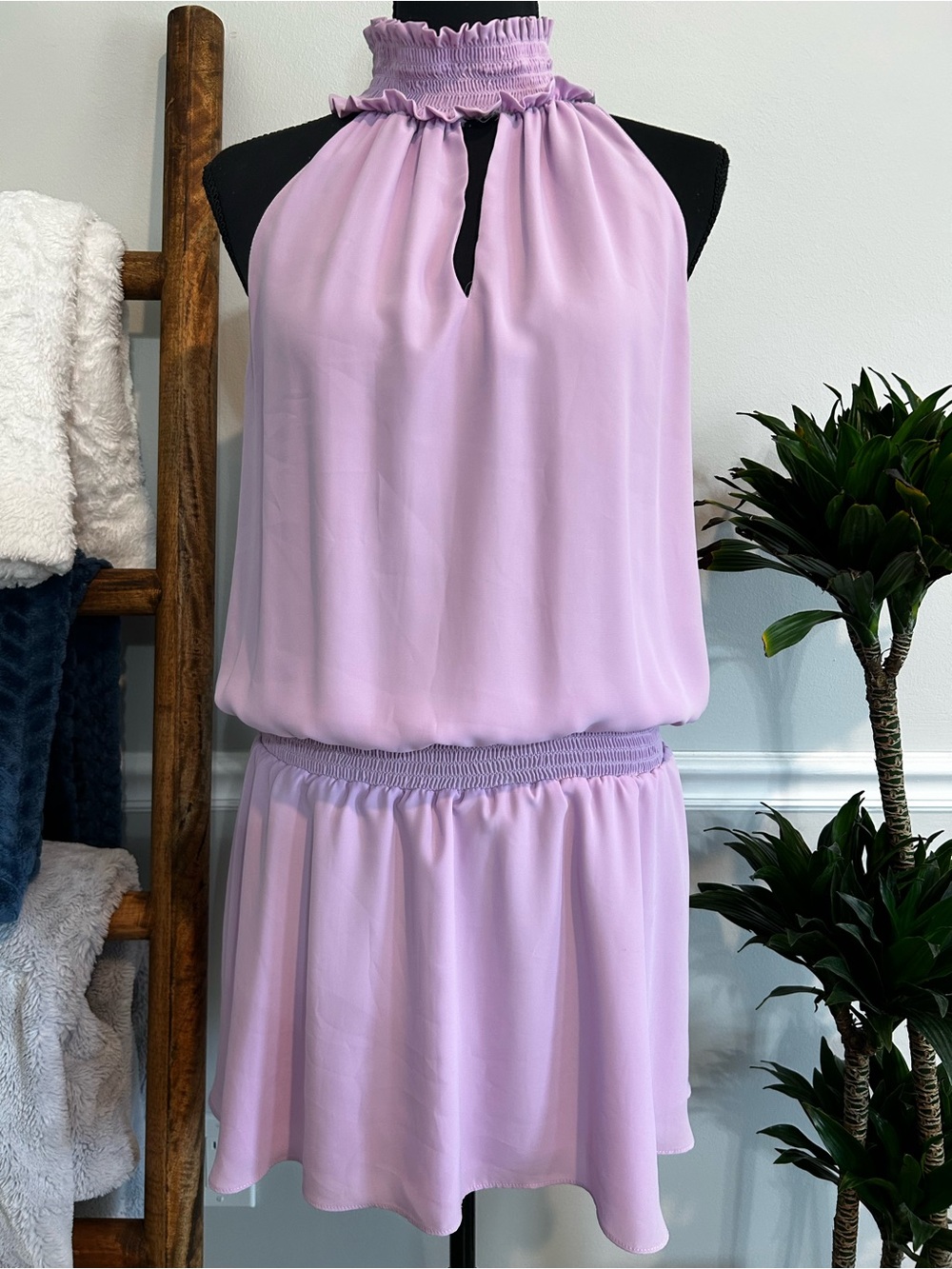 Amanda Uprichard Lavender Halter Smocked Mini Dress Size Small